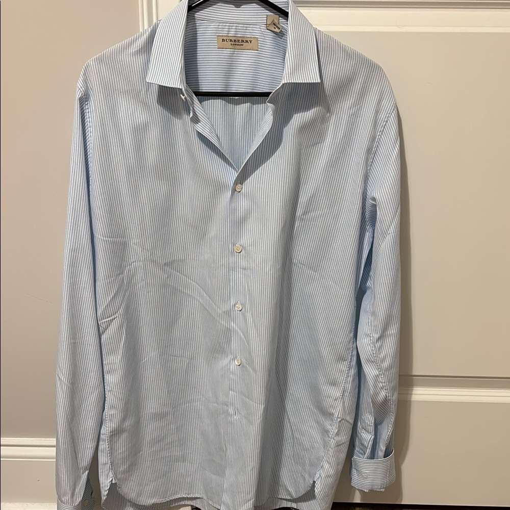 Burberry Men's Light Blue Striped Shirt